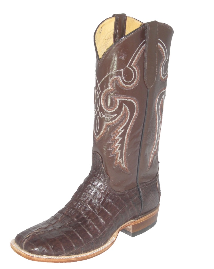 (image for) Brown Crocodile Cowboy Boots Fancy Stitch Upper Square Toe